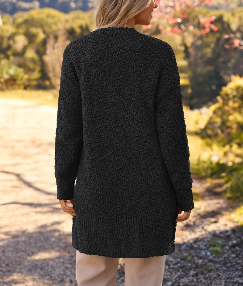 MEROKEETY Women's Long Sleeve Soft Chunky Knit Sweater Open Front Cardigan Outwear with Pockets,Black,Large - Image 4